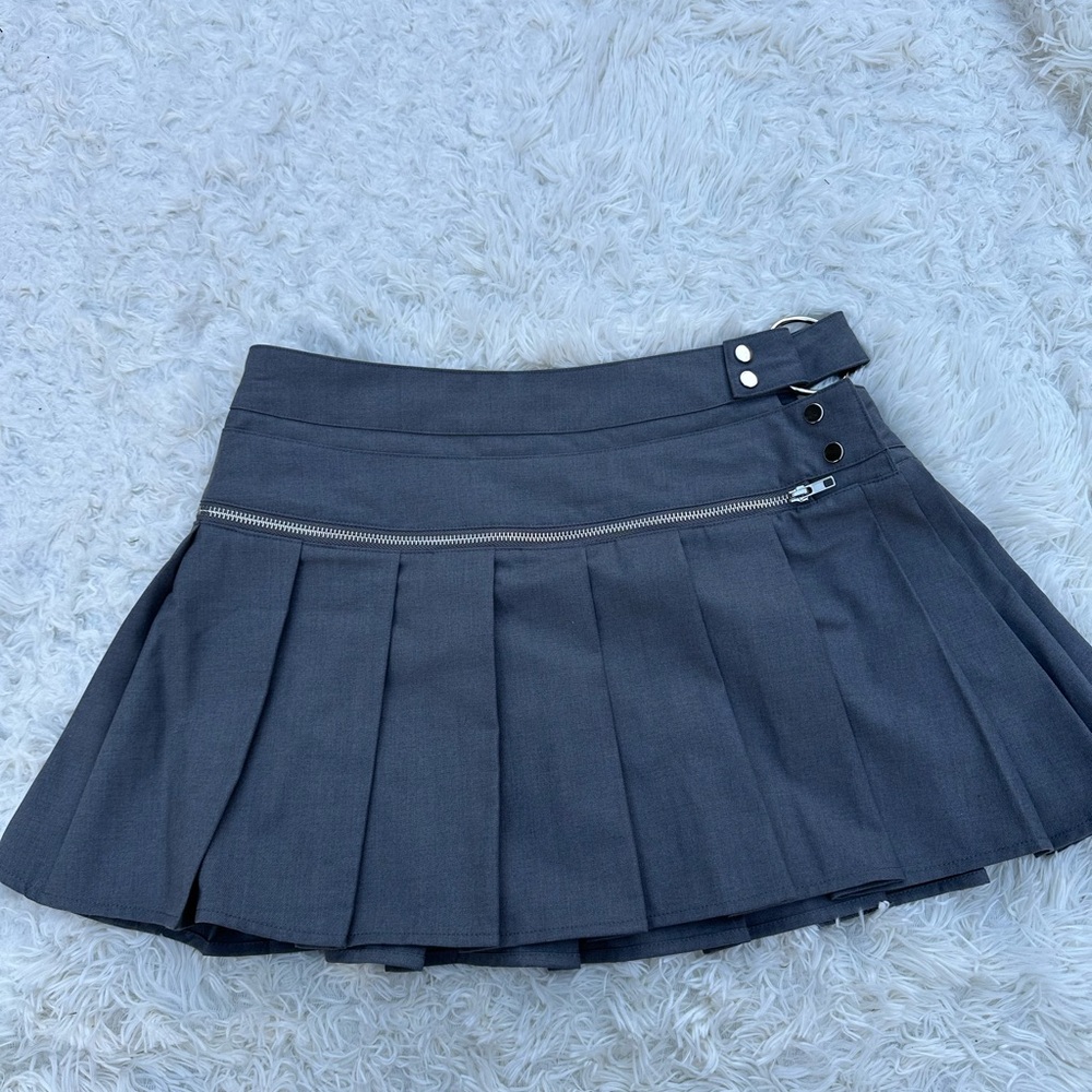 Charcoal Gray Pleated Mini Skirt for Work